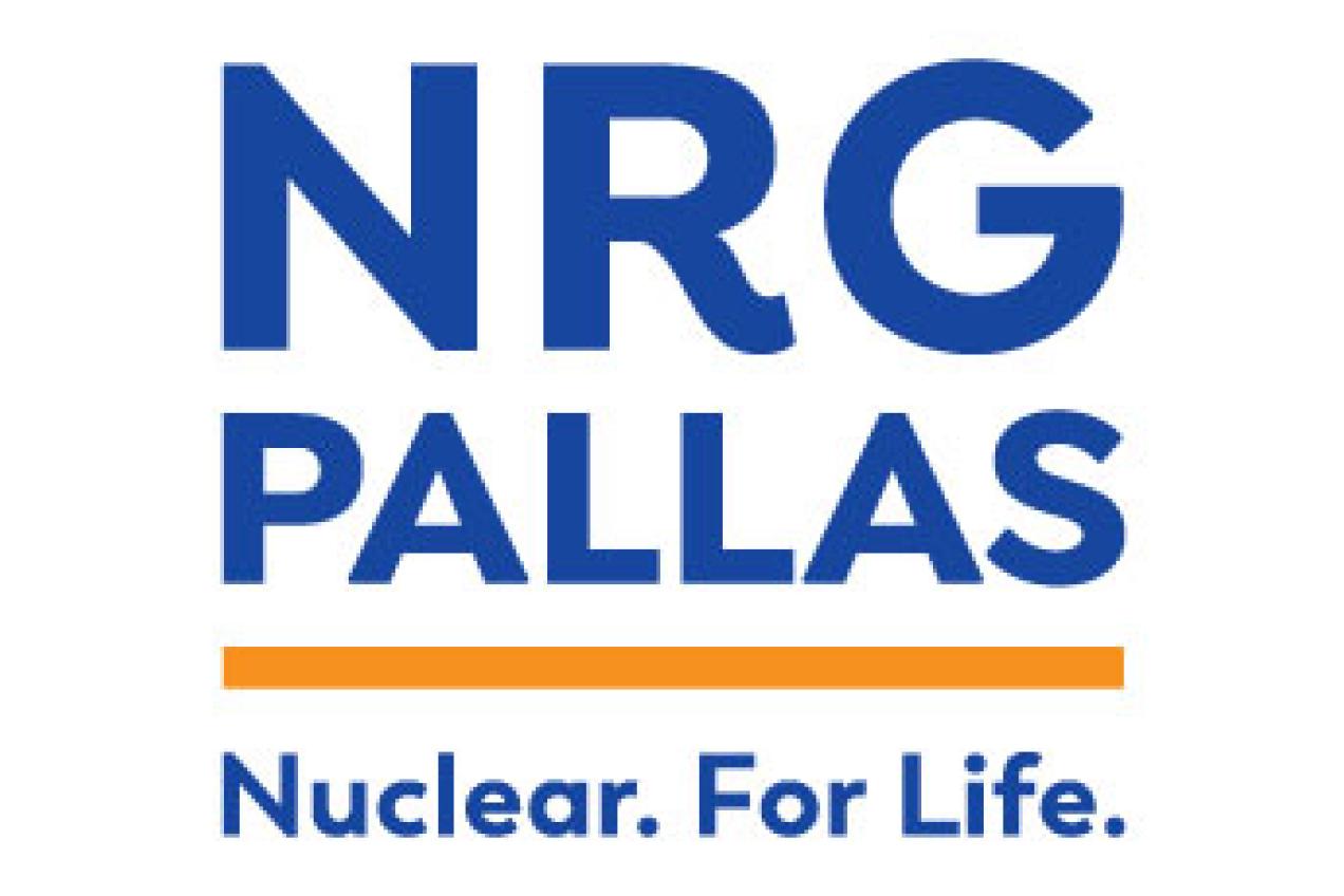 NRG Pallos logo in blue letters with orange horizontal line and below tagline Nuclear for life